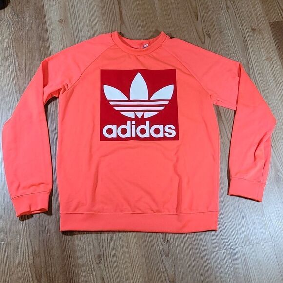 🔺️Adidas Neon Pink Trefoil Logo Crewneck Long Sleeve Sweatshirt Medium - Picture 4 of 12